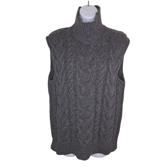 Frame Denim Cable Knit Grey Wool Turtleneck Sweater Vest Size Small - Picture 2 of 7